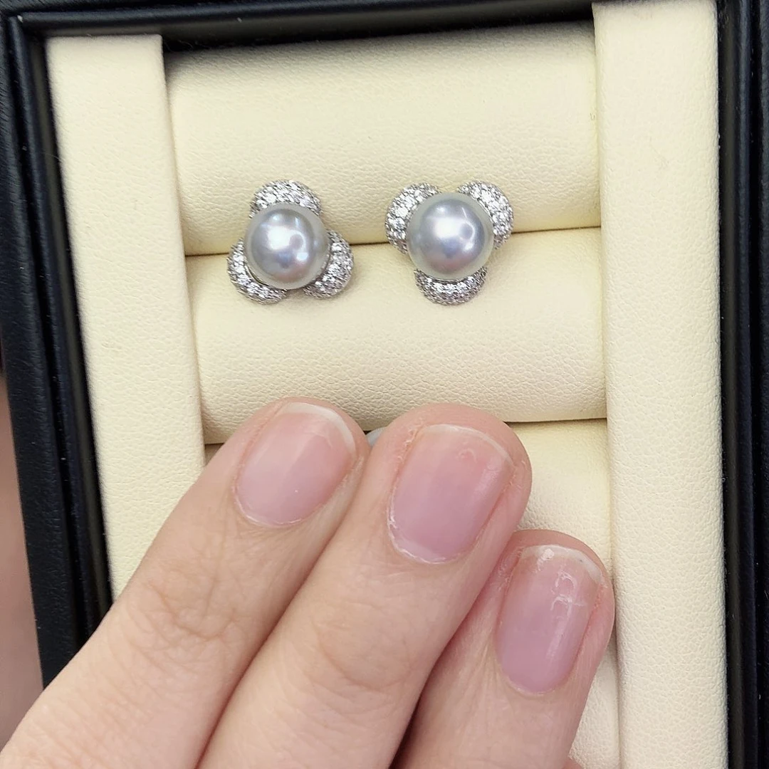 海水珍珠耳饰银S925镶嵌小花朵真多麻耳钉sgys8-9