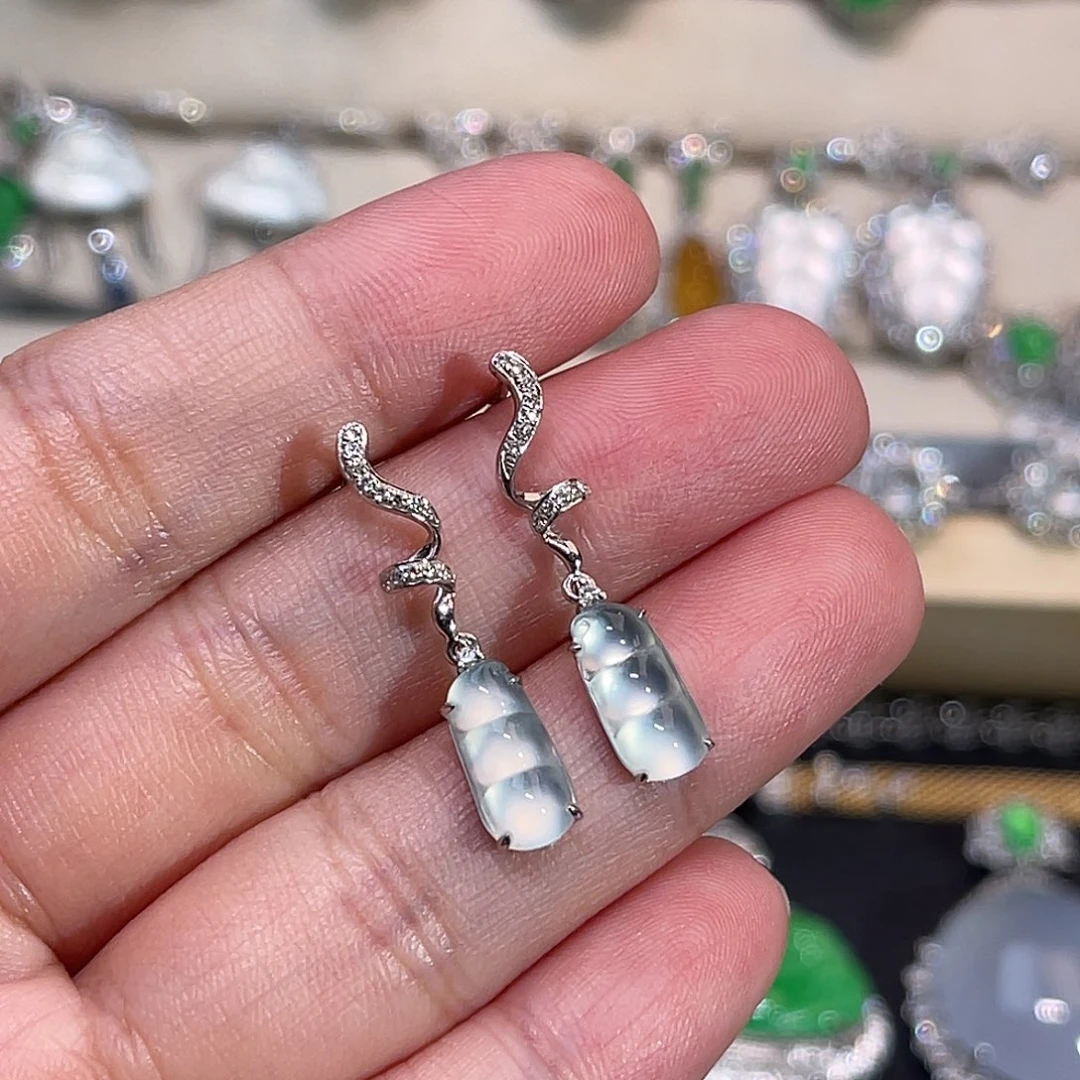 翡翠18K金镶嵌耳饰福豆