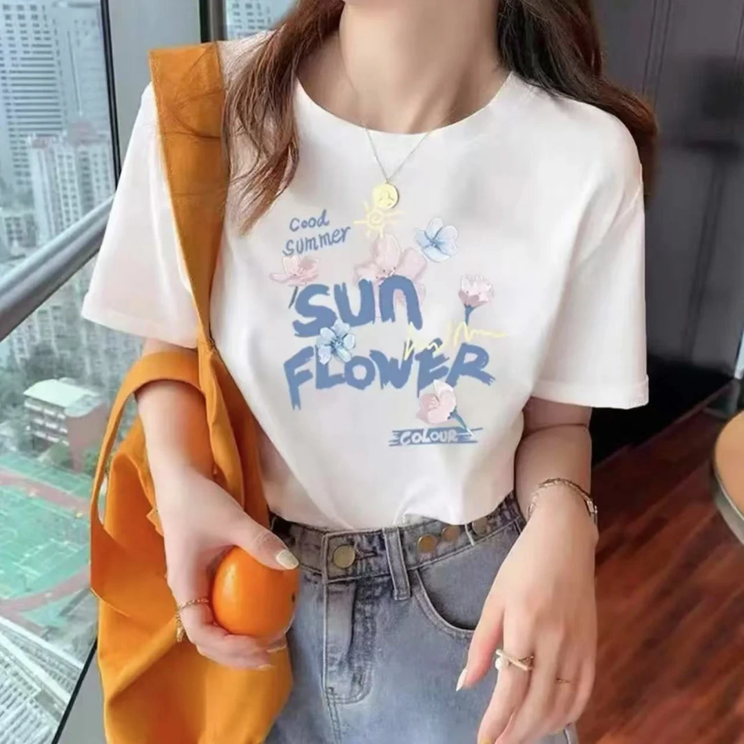 短袖夏季新款休闲上衣男女同款圆领印花T恤SUNFL