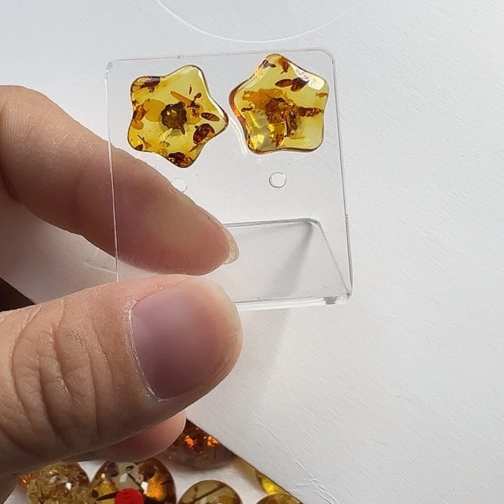 琥珀（花珀）银S925镶嵌耳饰