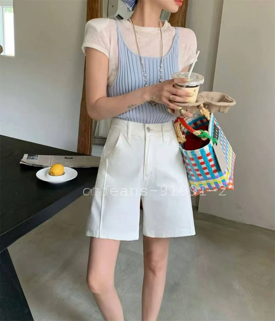 丽姐 韩系原版夏季薄款四面弹半松紧腰阔腿A字5分短裤91991-1