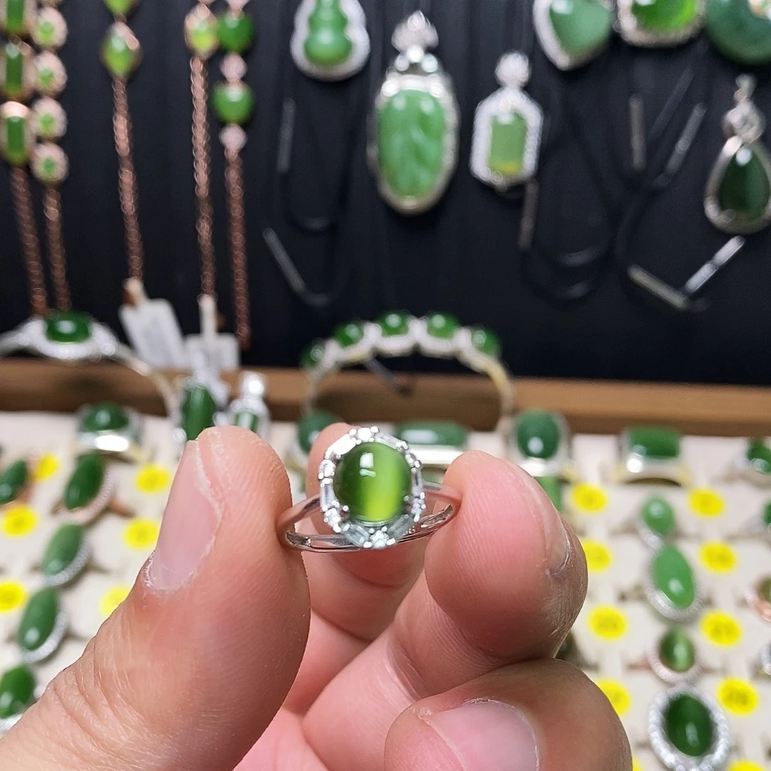 和田玉（碧玉）银S925镶嵌戒指