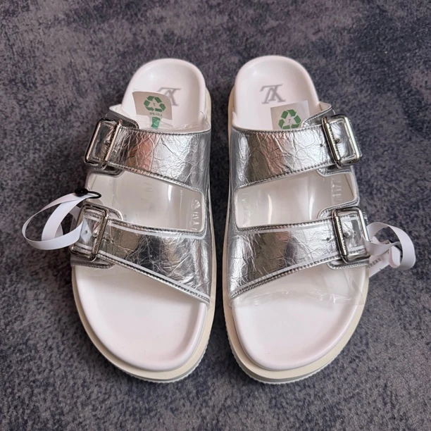 99新 LouisVuitton/路易威登 43码锡纸银trainer拖鞋半拖休闲鞋