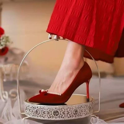 秀禾服婚纱两穿女高跟鞋2024年秋新款新娘鞋结婚法式红色中式婚鞋