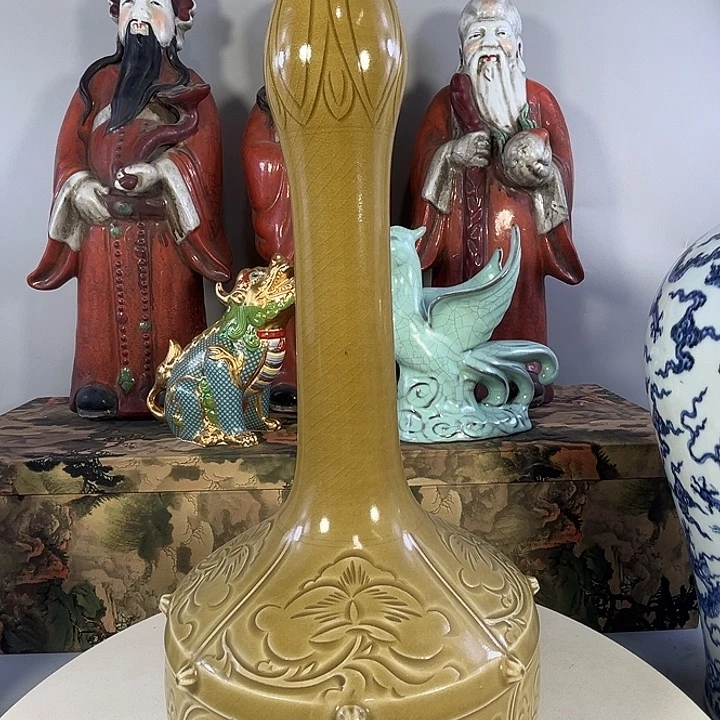 瓶老窑瓷乳钉长颈瓶摆件