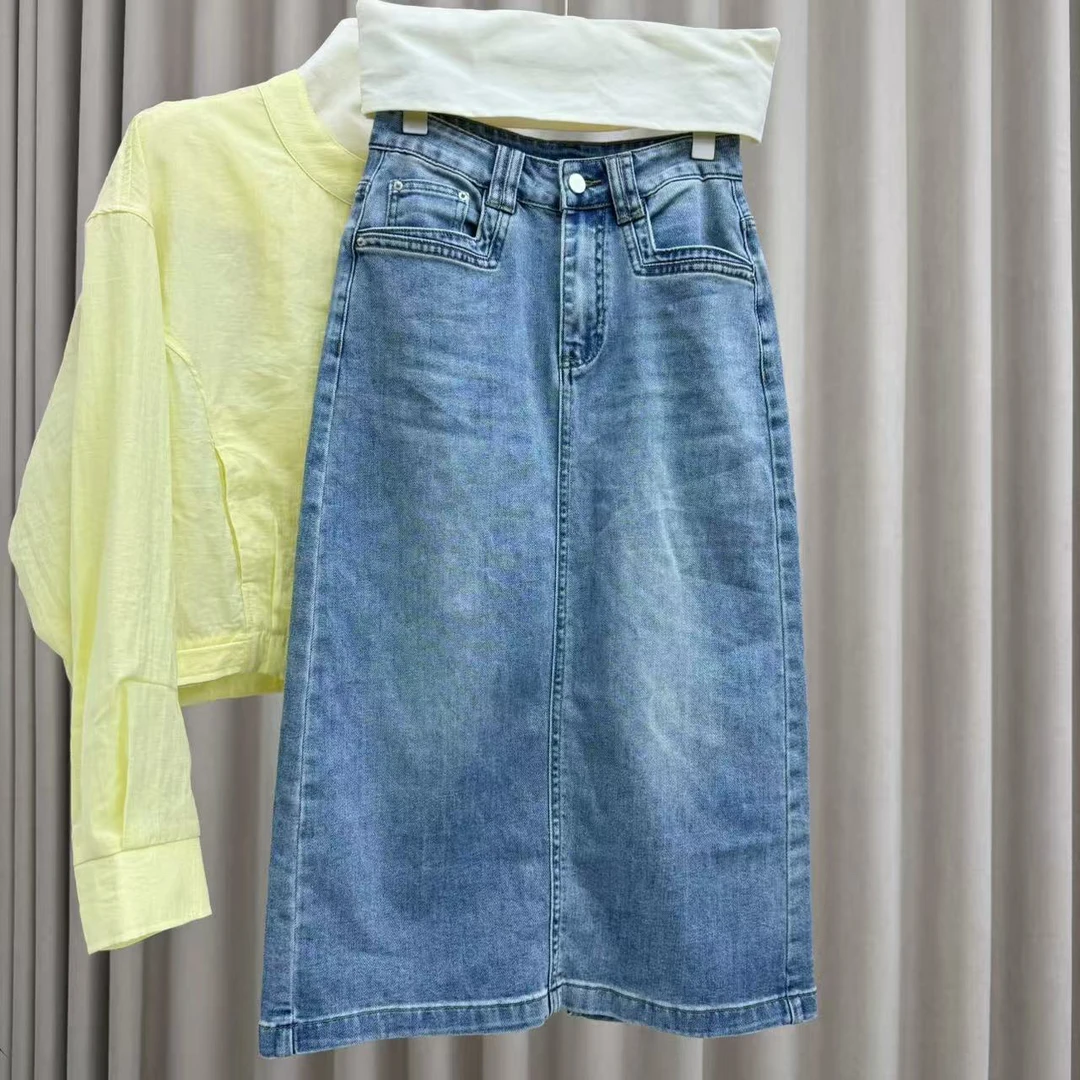 静静推荐 新款开叉牛仔半身裙显瘦22c6653