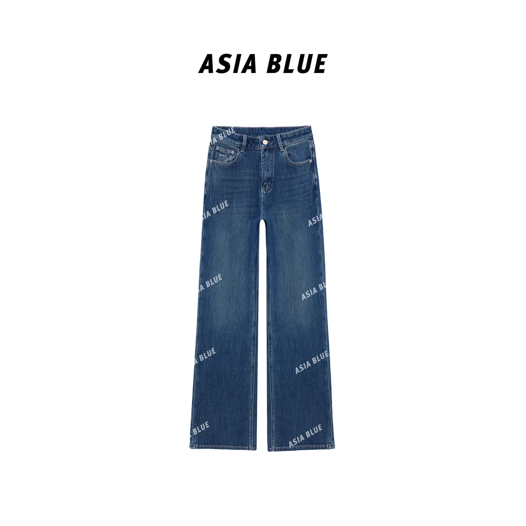 【ASIA BLUE】微弹高腰休闲直筒阔腿牛仔裤Y59052
