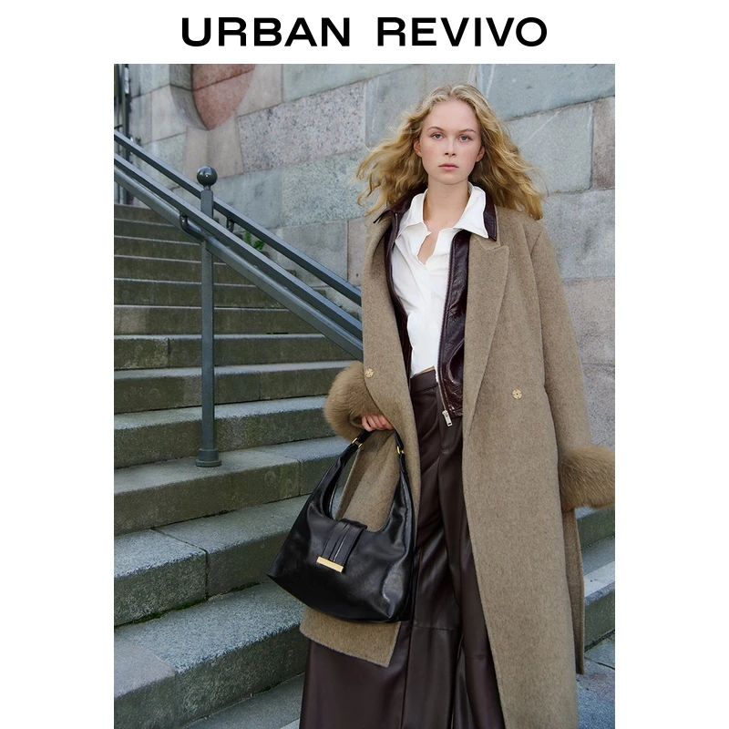 UR2025冬季新款女装琥珀流光风腰带大衣呢料外套UWG150166