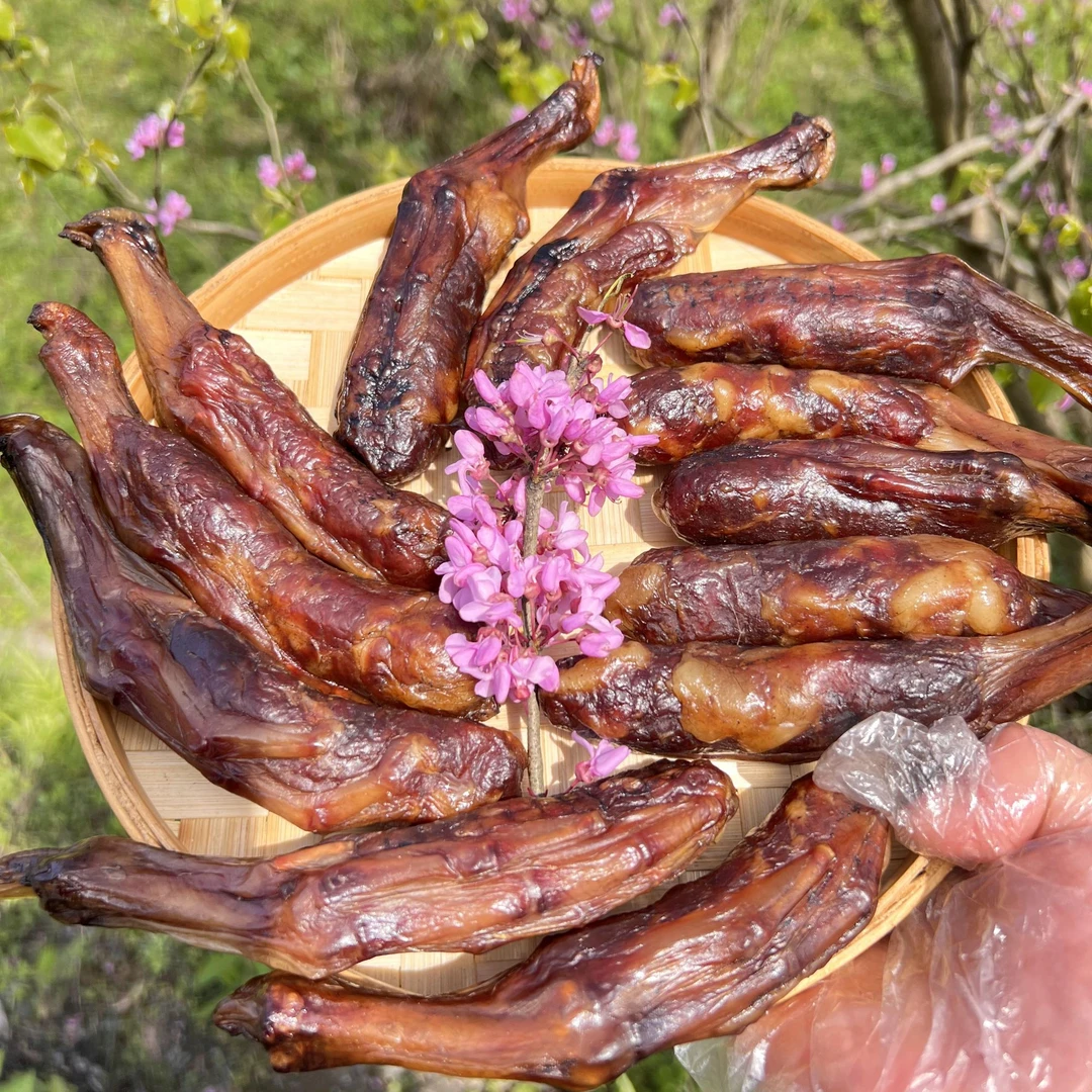 鸭脚包肉柴火烘制食用邵阳特产纯手工自制营养腊鸭爪包肉5个/装