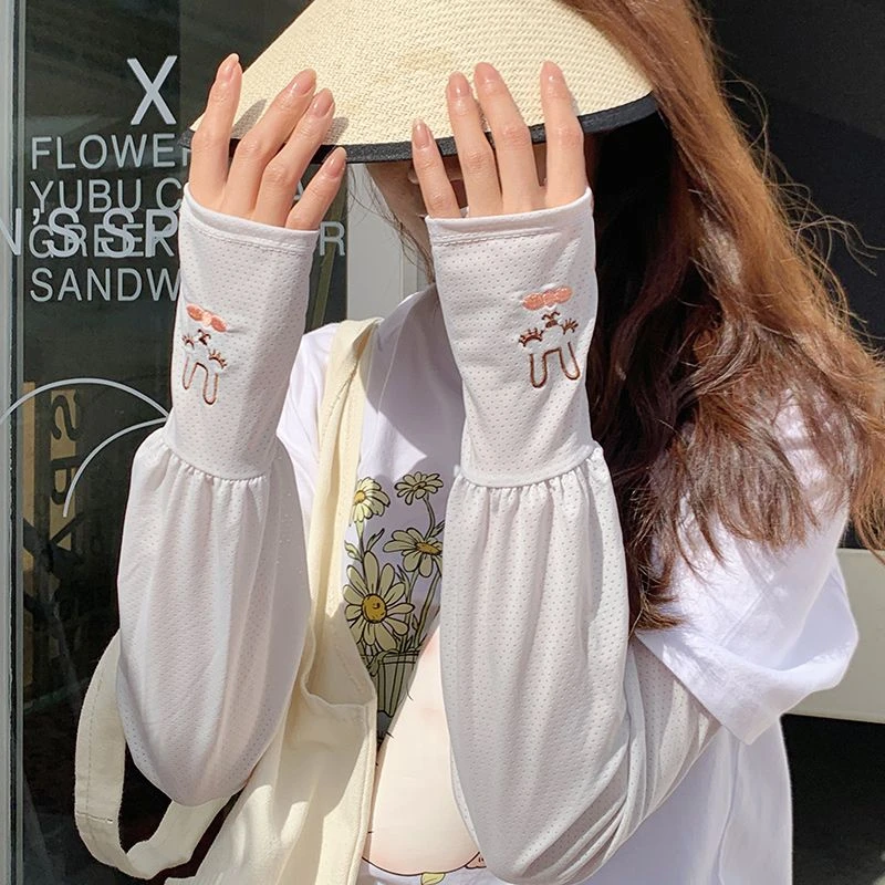 防晒女夏季新款透气可爱冰袖紫外线防护手指长护臂时尚弹力套