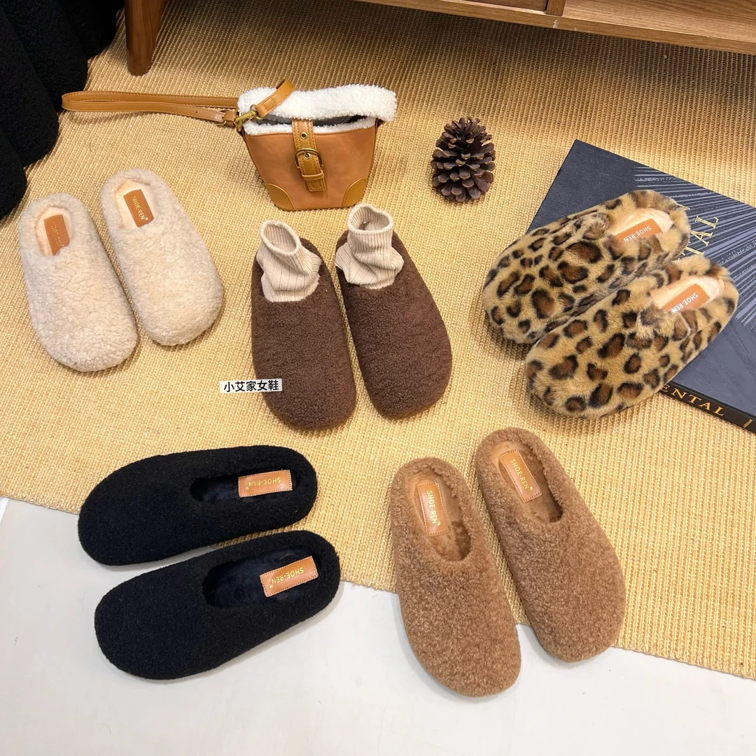 小个子厚底加绒毛毛鞋拖鞋女鞋子外穿秋冬季毛绒半托毛鞋9759-5
