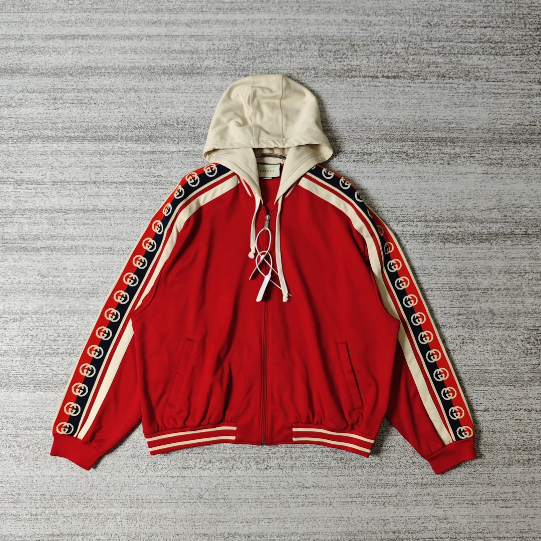99新 GUCCI/古驰 双G串标休闲运动连帽外套/尺码M＃6232