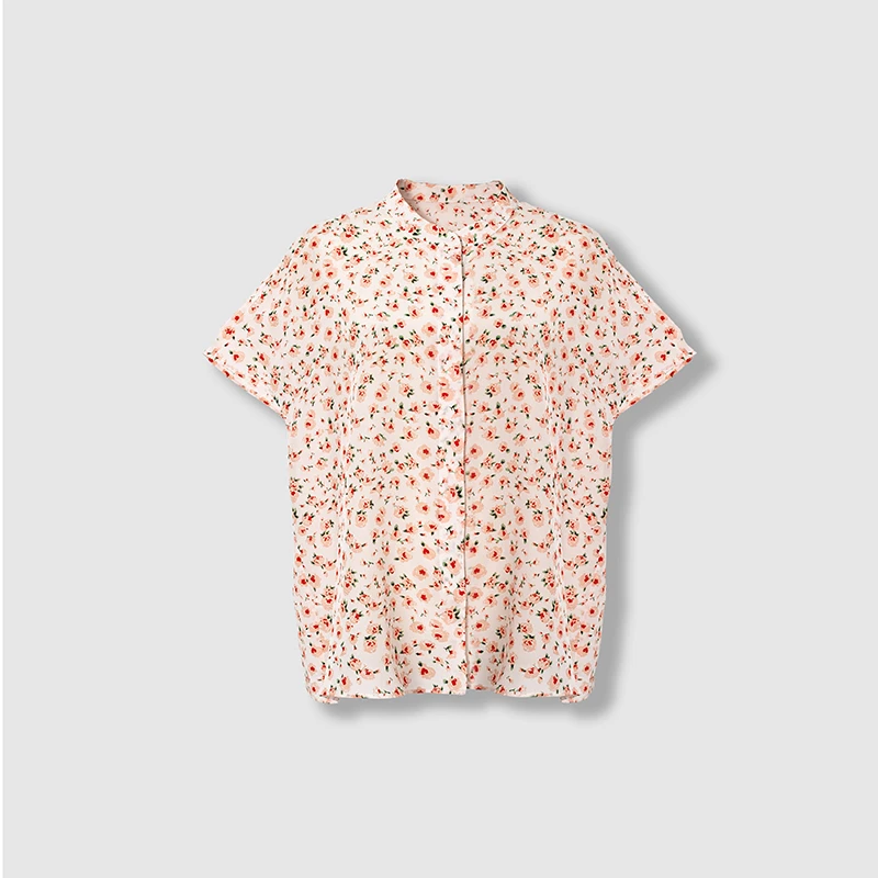 四月初九加大码女装胖MM2025夏 法式田园梦Z丝碎花短袖衬衫