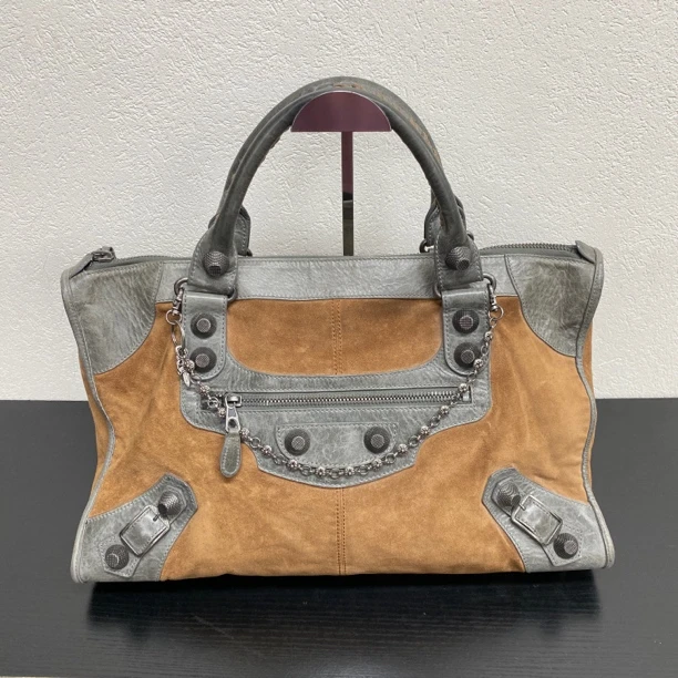 95新 Balenciaga/巴黎世家 拼色麂皮work45机车单肩包 118639