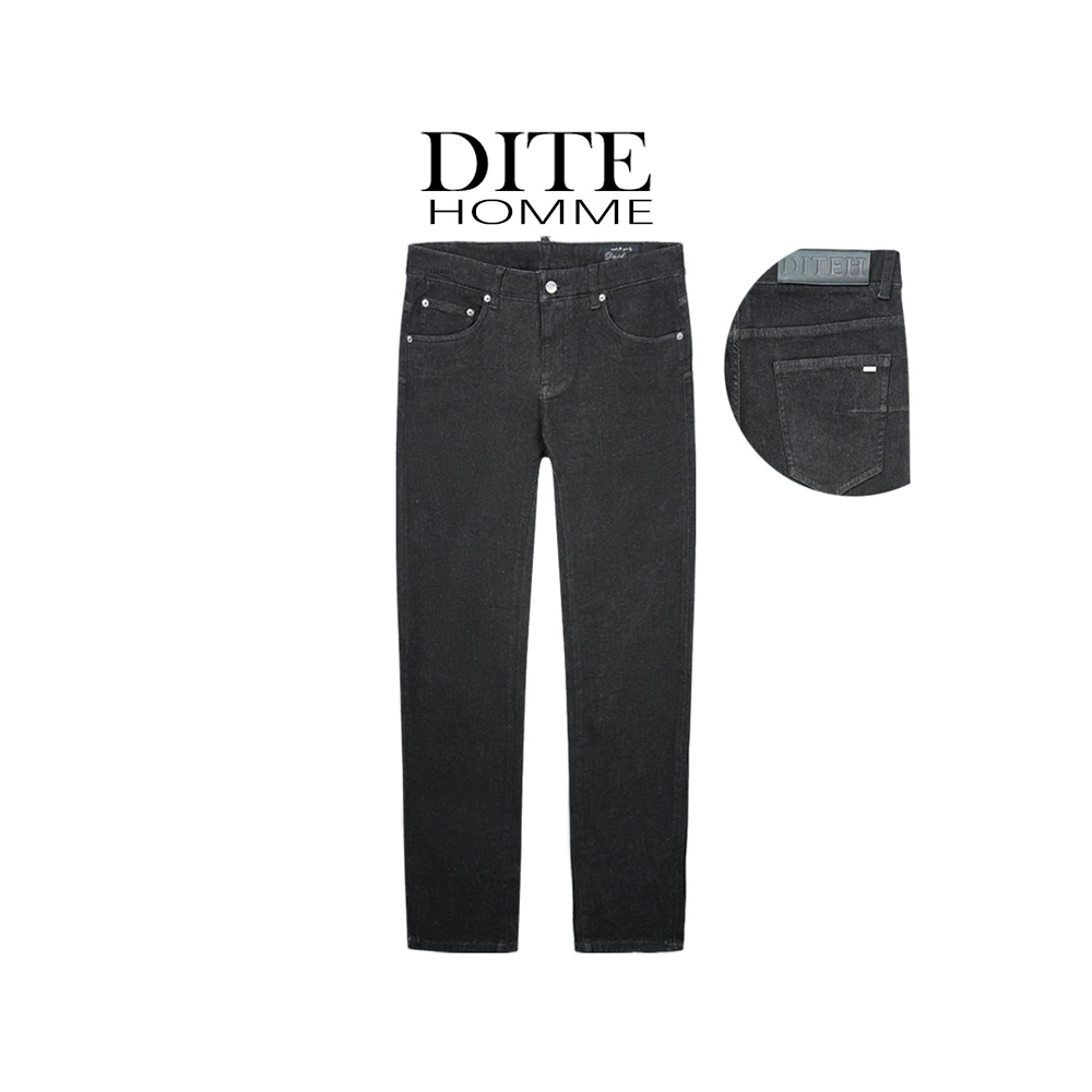 Dite迪特水洗拉链猫须微锥直筒牛仔裤休闲裤弹力男士时尚百搭
