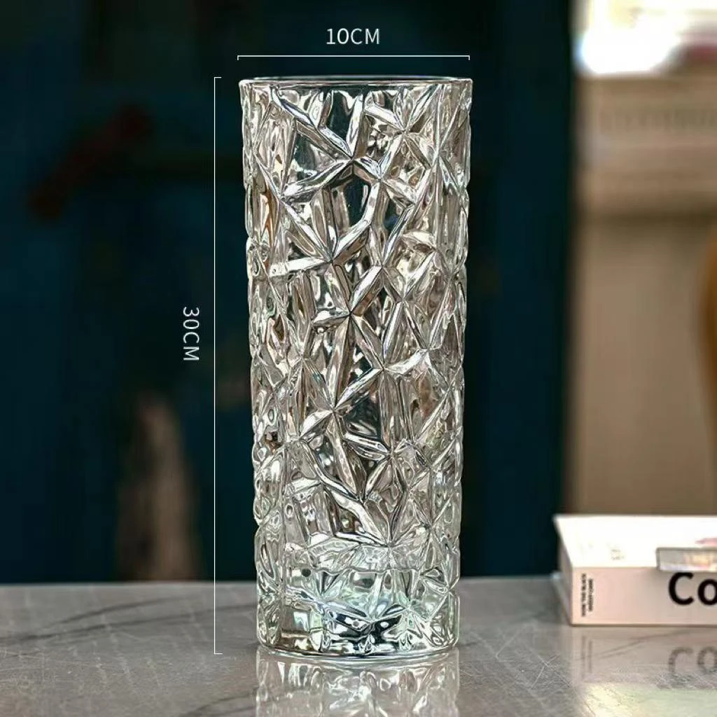 席淼【30高洛神玻璃花瓶冰草纹】水养富贵竹玫瑰百合客厅插花摆件