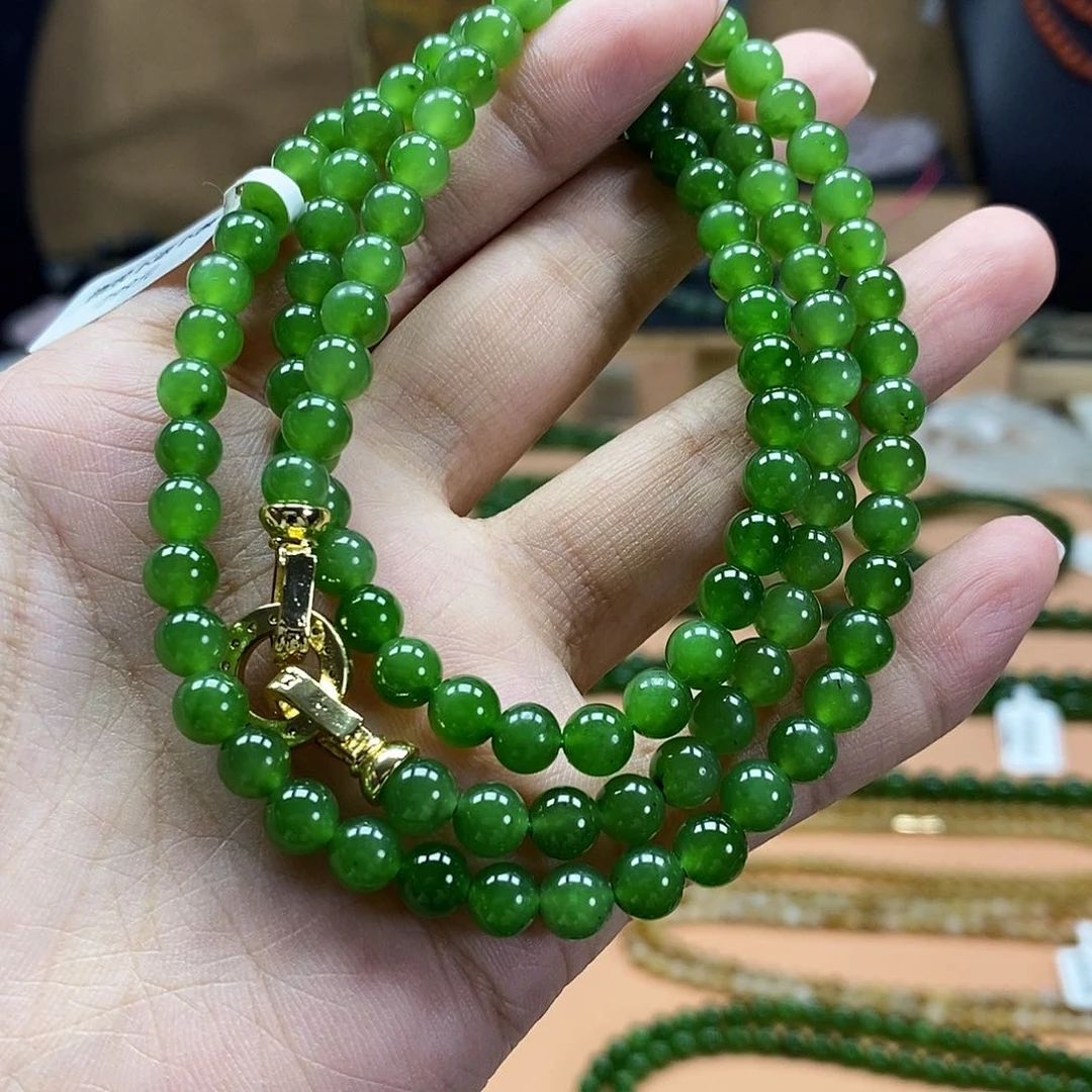 颈饰未镶嵌和田玉（碧玉）6mm阳绿