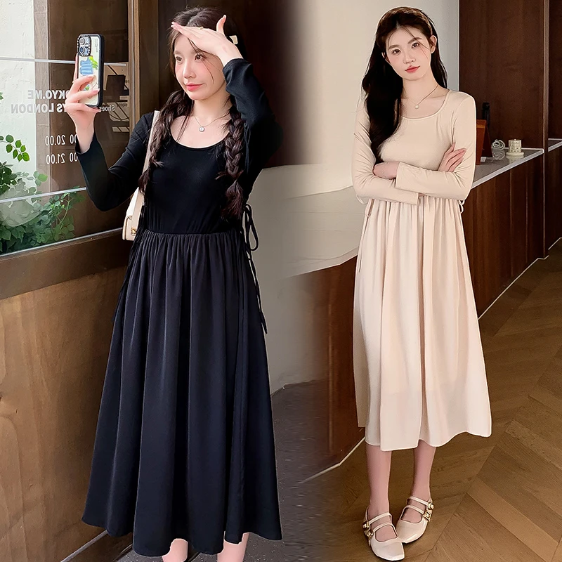 2025新款大码女装春装时尚网红款拼接连衣裙裙子胖mm显瘦款春秋