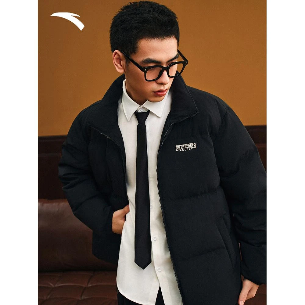 安踏运动复古防泼水男士宽松立领防风羽绒服152548901N