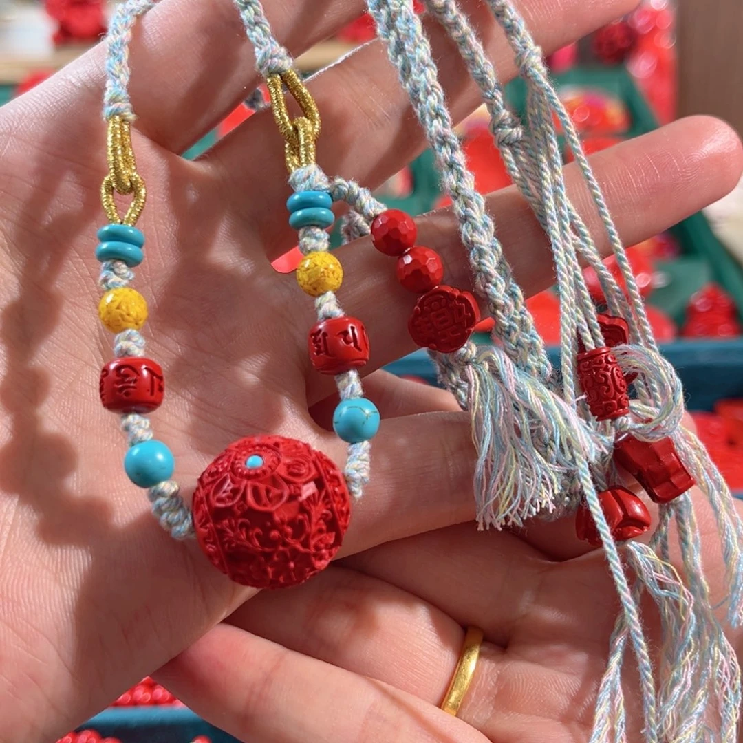 天然辰砂含辰砂工艺品卡20转运珠锁骨坠