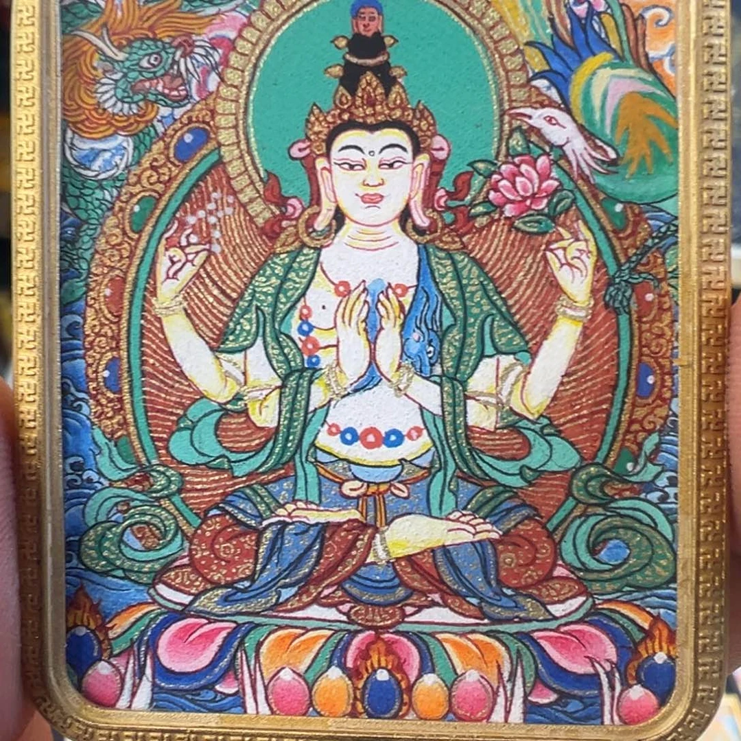 吊坠纯手绘唐卡四臂