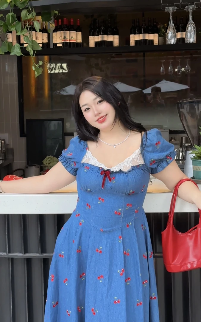 【羊羊大码定制】大码胖妹妹复古甜心港风法式连衣裙小个子牛仔Y519