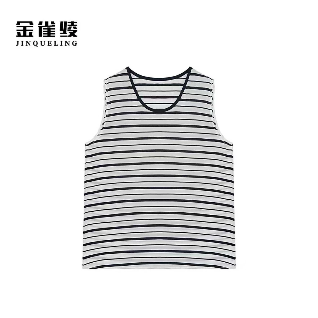 金雀绫【万金油】100桑蚕丝条纹圆领显瘦加宽加大背心SZA2S410