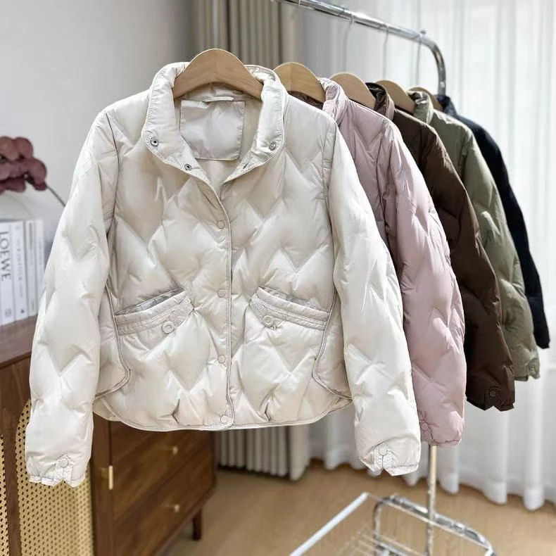 2025年冬新款轻薄短款羽绒女立领压胶小个子设计感保暖时尚外套