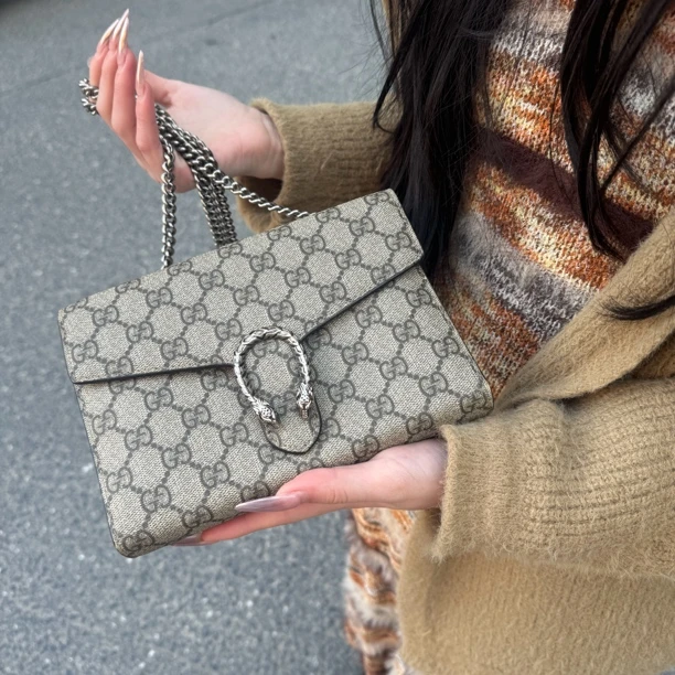 95新 GUCCI/古驰 棕色老花 酒神 woc 斜挎包