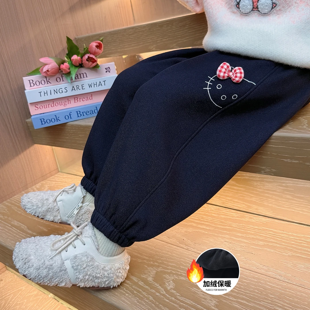 女童加绒裤子洋气儿童秋冬装新款女宝宝一体绒加厚休闲裤小女孩