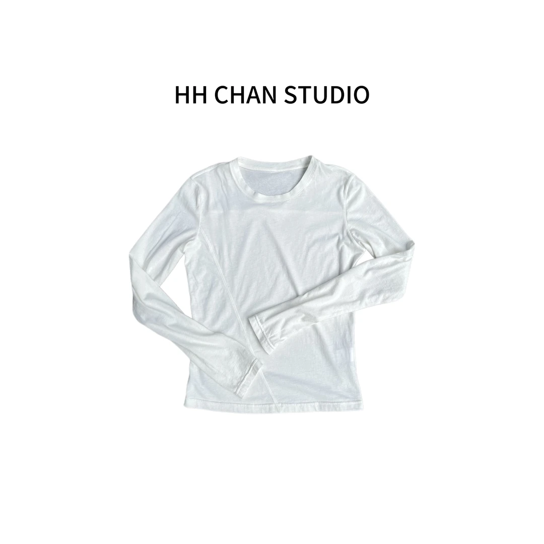 HH.CHAN"精致打底"100%棉纯白色圆领打底小心机显瘦T恤HH5338164