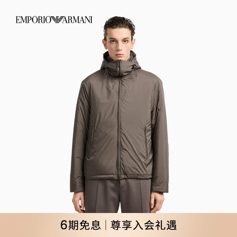 EMPORIO ARMANI/阿玛尼秋季新款男士连帽短款商务休闲棉服外套