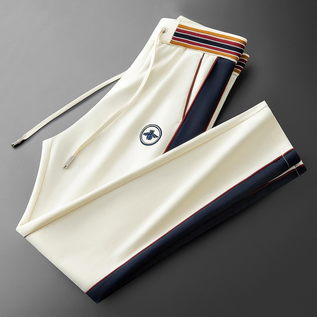 洛尼提日亚秋季时尚空气层太空棉卫裤撞色拼接显瘦男运动直筒卫裤