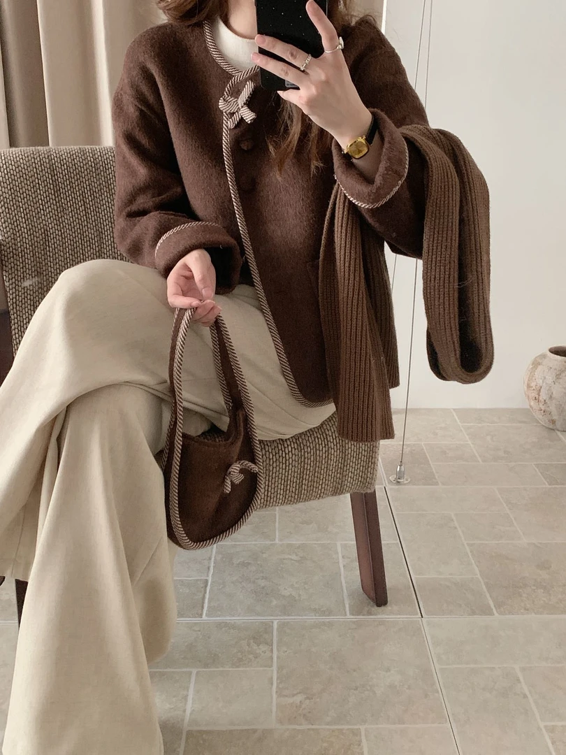 短款带包羊毛外套375