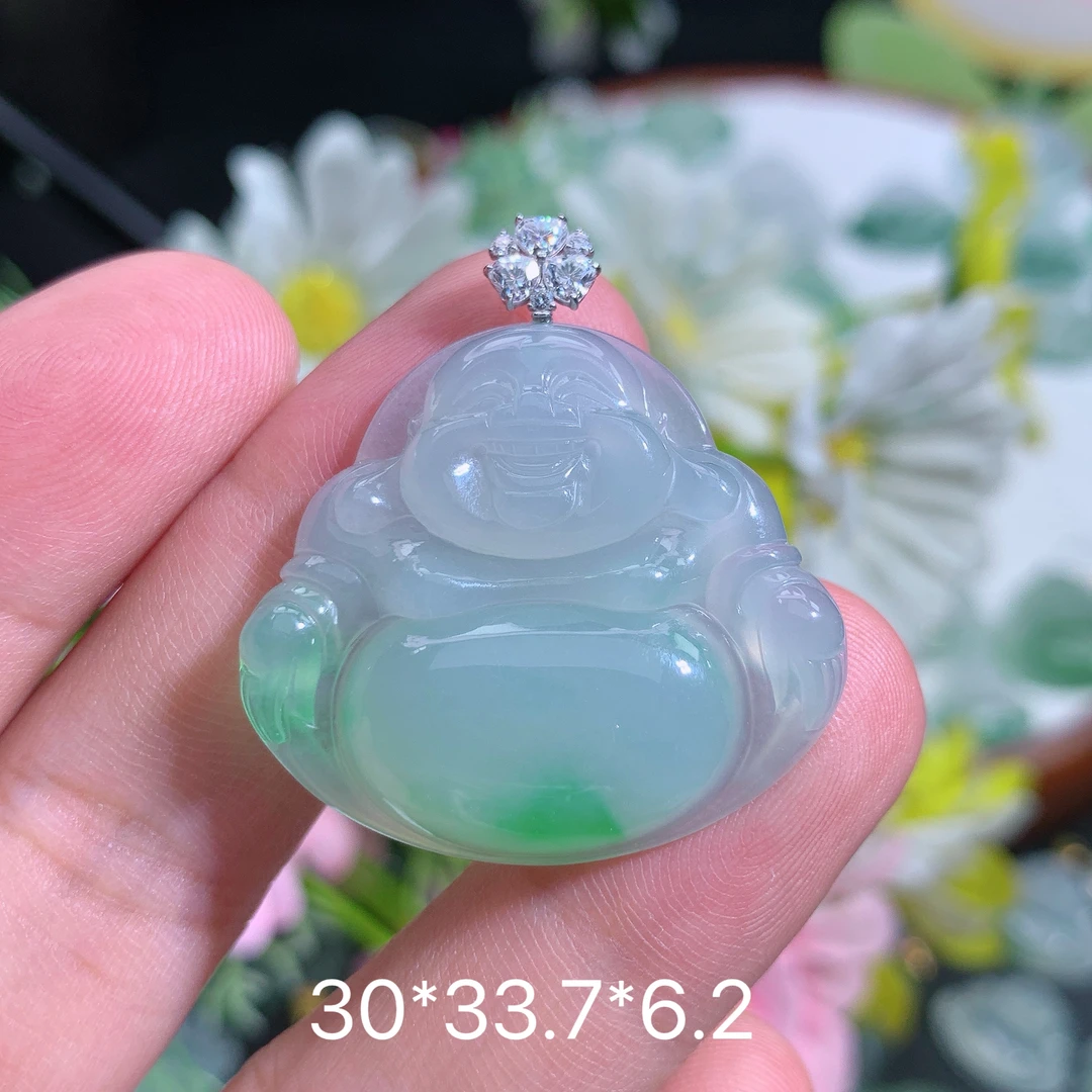 缅甸天然翡翠A货冰润飘阳绿佛公吊坠刘百搭气质精美雕刻气质玉石