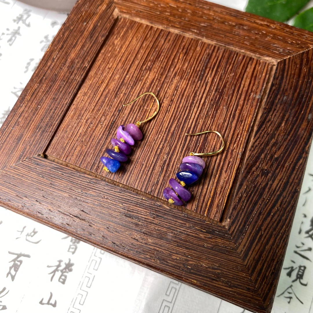 南非老矿料苏纪石舒俱来随形18K金耳钩多样性发一对 S900 宽6-7m+