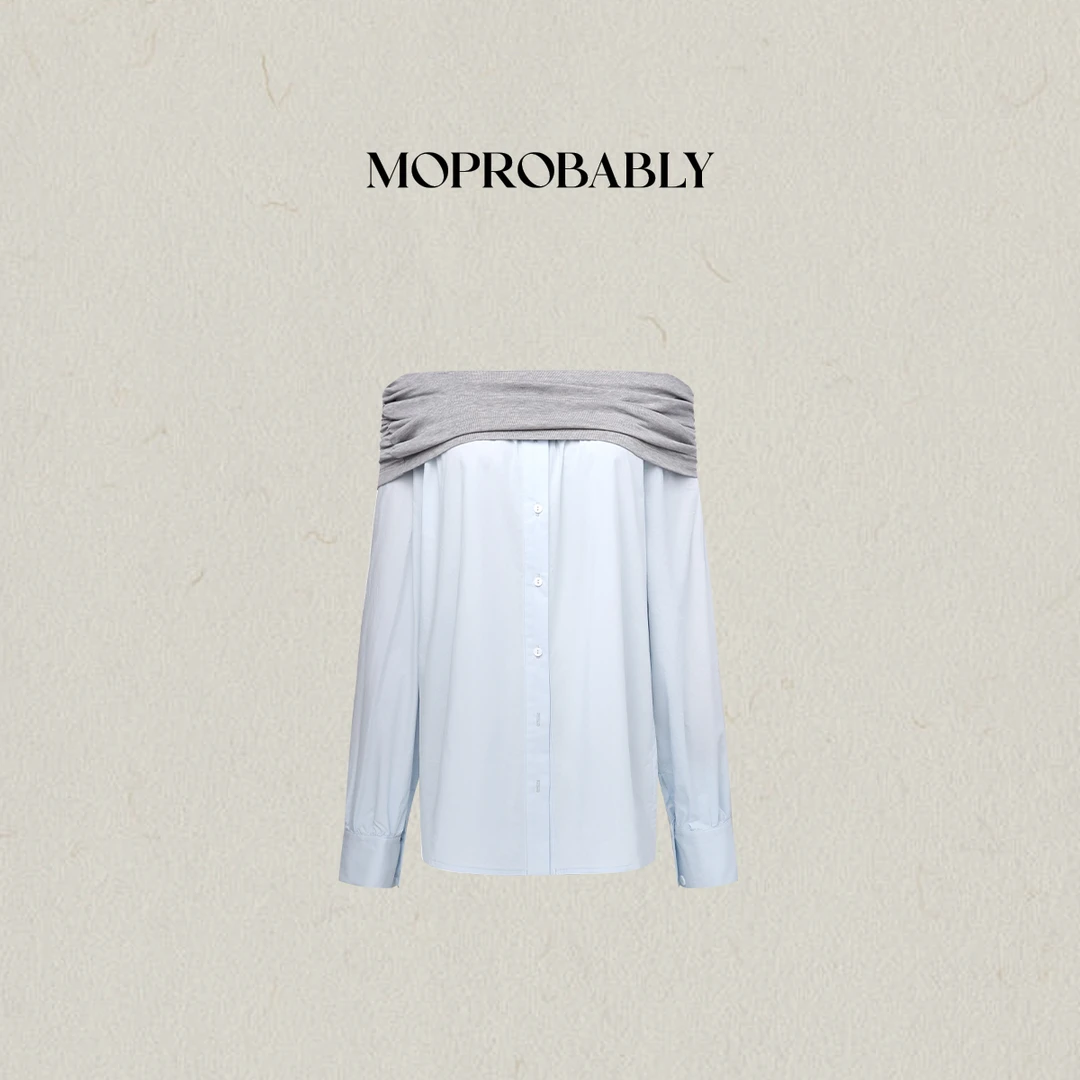 Moprobably李予诺「清潭洞爱丽丝」辣妹个性拼接长袖衬衫L5255010