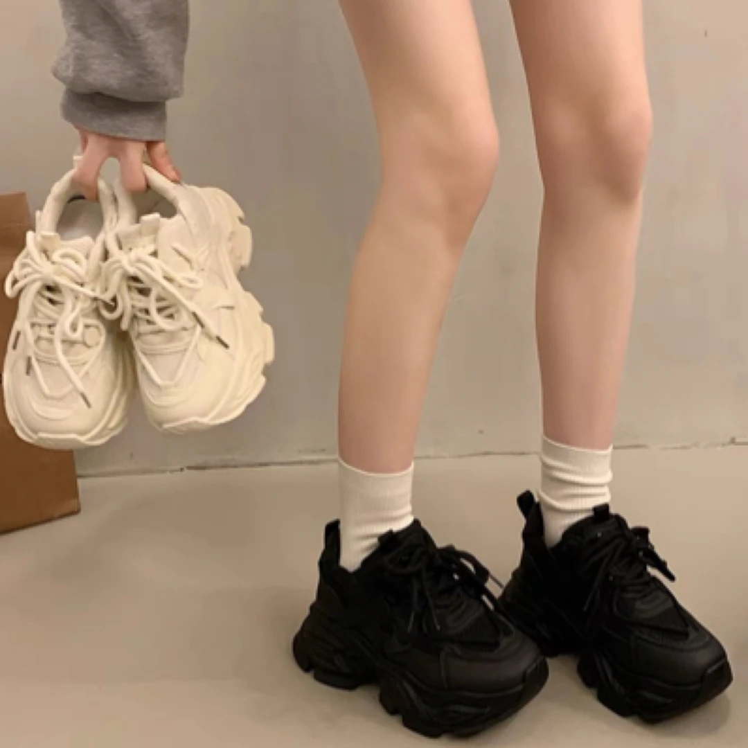 D777厚底老爹鞋女春季新款小白鞋显脚小松糕底增高运动鞋潮