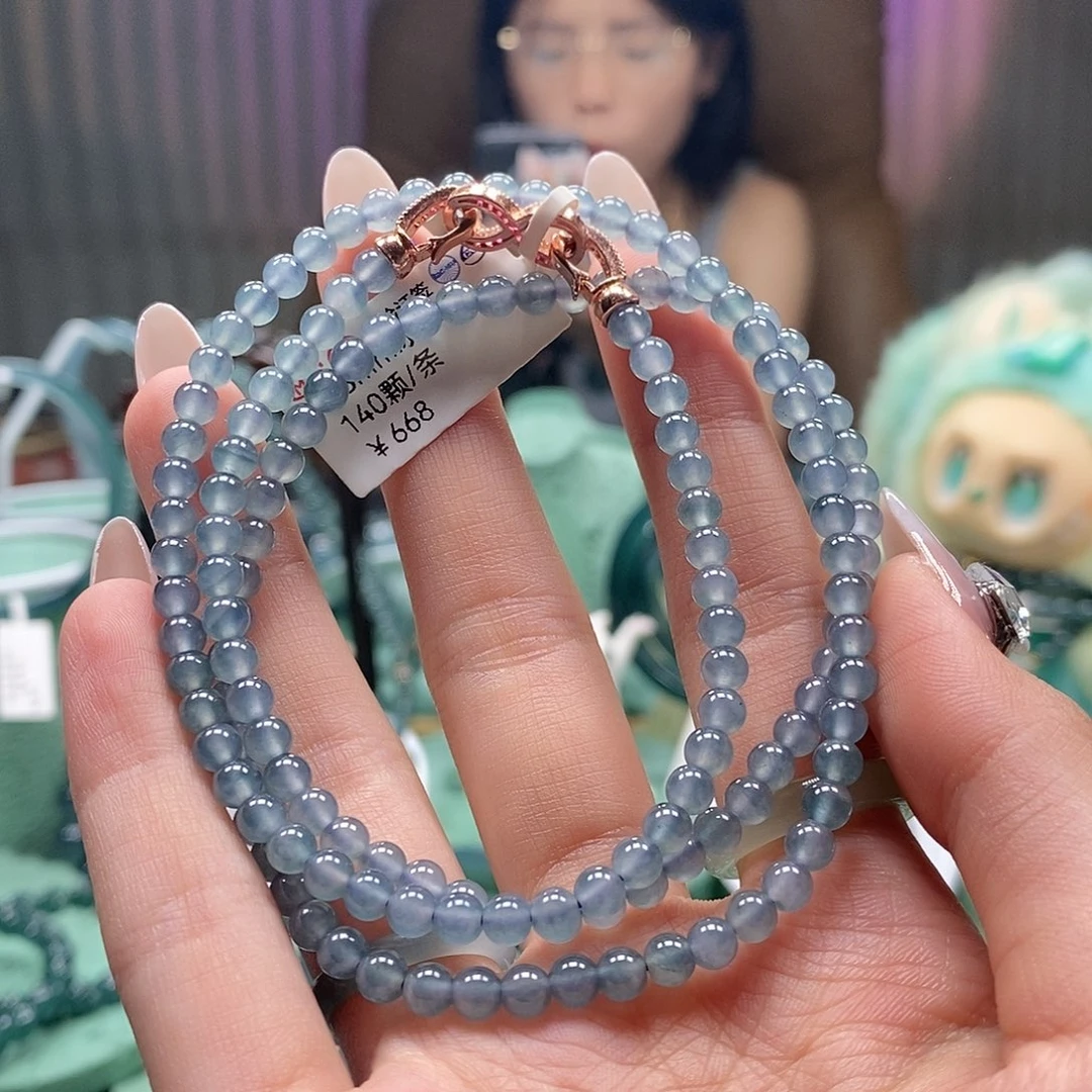 翡翠未镶嵌颈饰4.3mm冰紫珠串