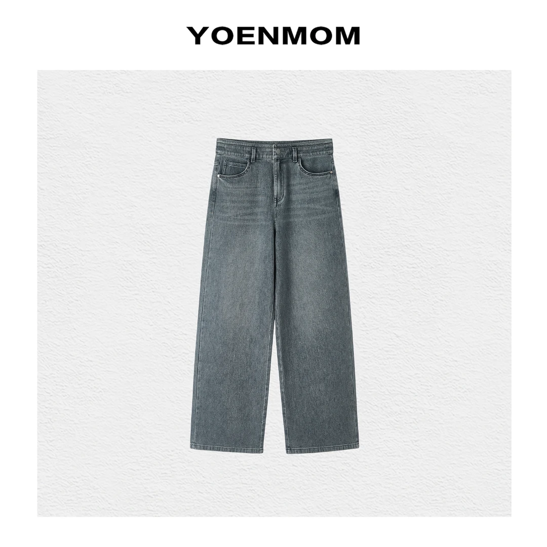 YOENMOM·灰色轨迹·复古高密织四面弹柔软垂感立裁窄版直筒牛仔裤