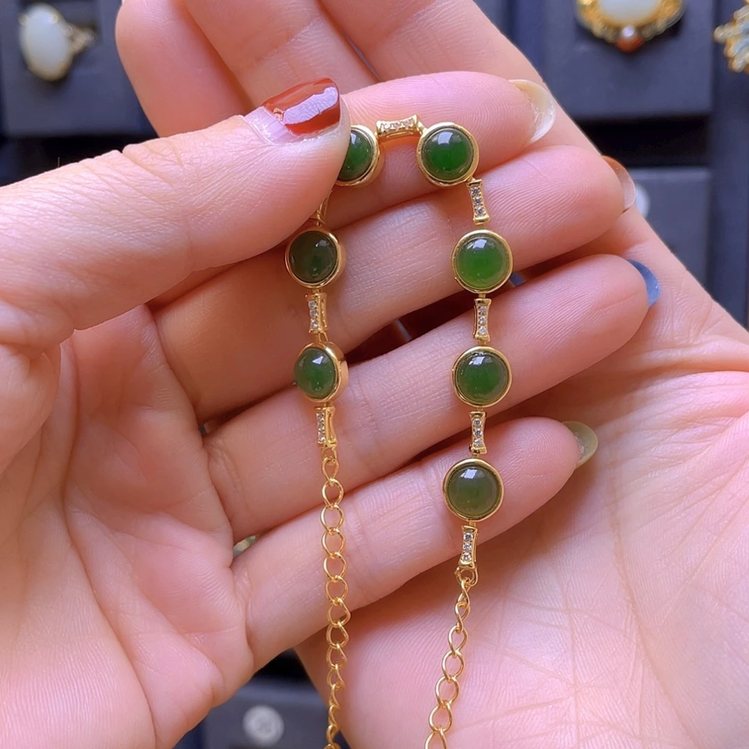 和田玉银S925镀金镶嵌手链