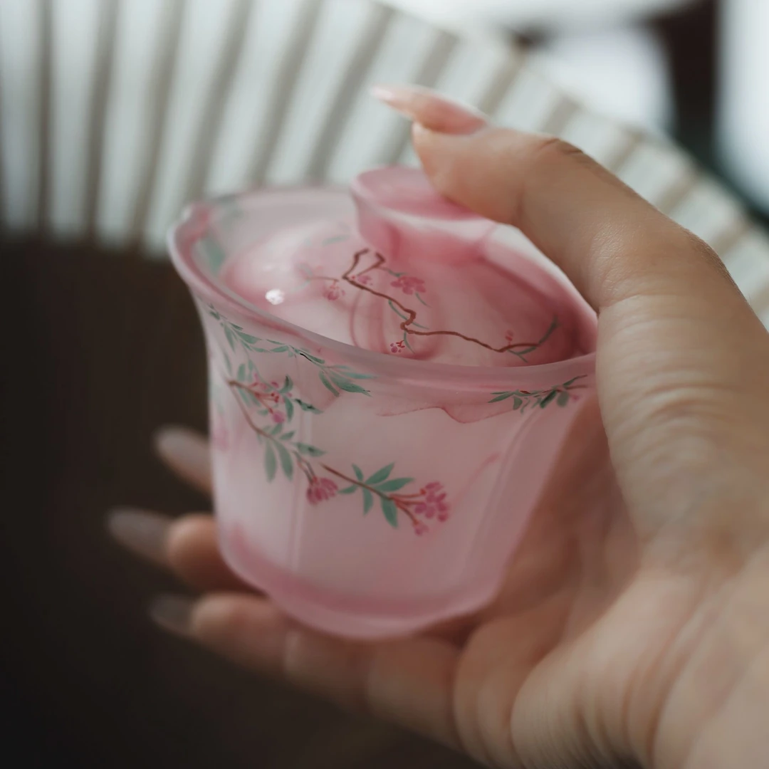 【知南顾北】景德镇-手绘海棠花琉璃盖碗130ml