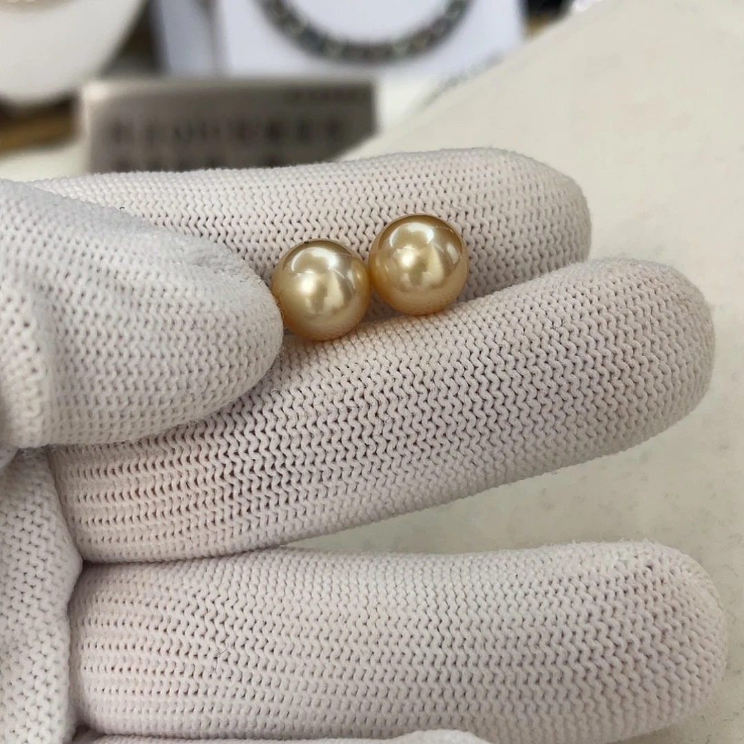 海水珍珠耳饰未镶嵌倪*10.2金珠对珠定制