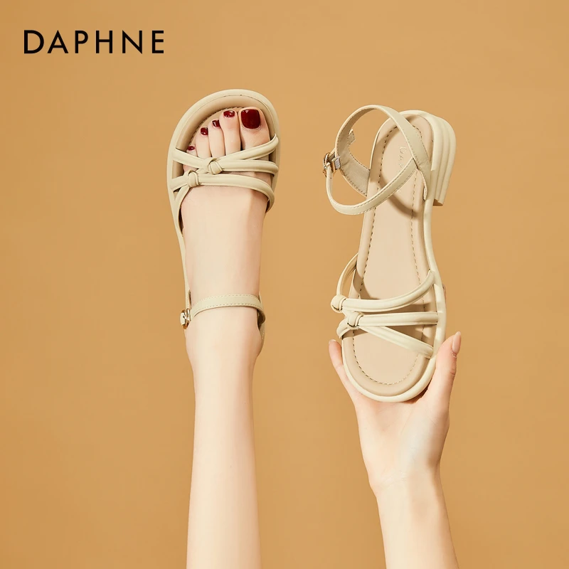 达芙妮法式气质粗跟凉鞋女2025新款夏季外穿配裙子时尚露趾高跟鞋