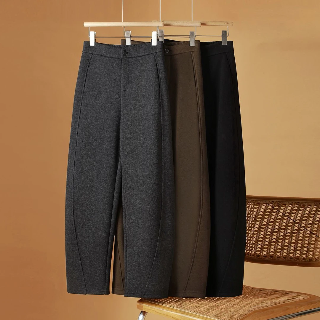2025秋冬季加厚西装镰刀裤女大码胖mm宽松阔腿裤子百搭毛呢直筒裤