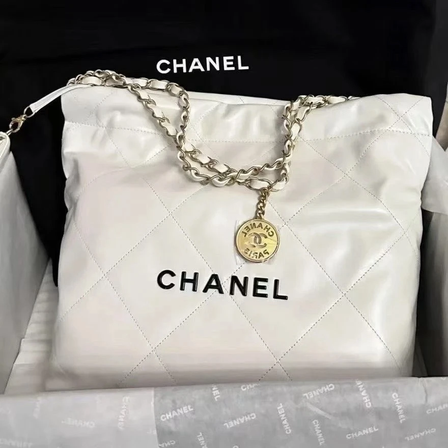 未使用 Chanel/香奈儿 白色黑字22bag小号 芯片款 单肩垃圾袋