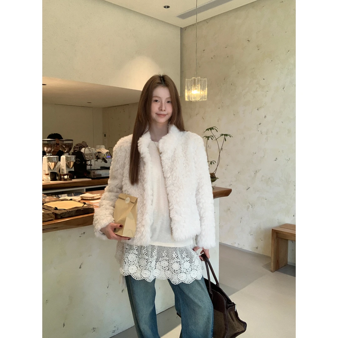 【毛绒卷】秋冬韩系气质时尚百搭立领短款HD毛毛外套254A3218#