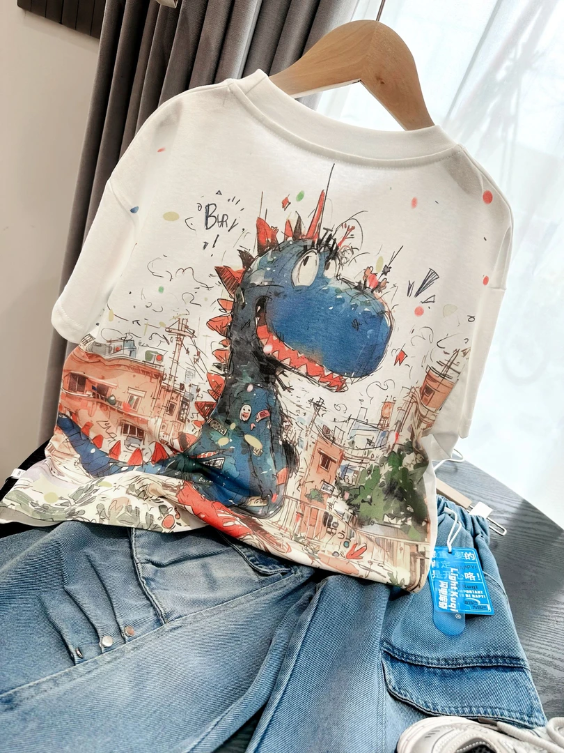 新款儿童短袖中国风卡通动漫夏季T恤洋气印花中大童潮流韩版宽松