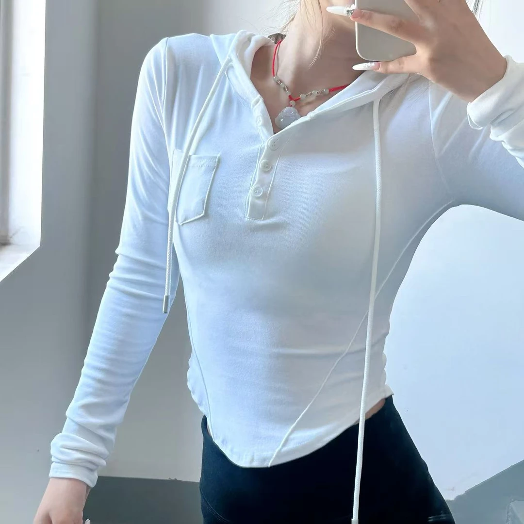 韩版连帽休闲运动卫衣上衣女子螺纹修身显瘦套头衫跑步瑜伽服长袖