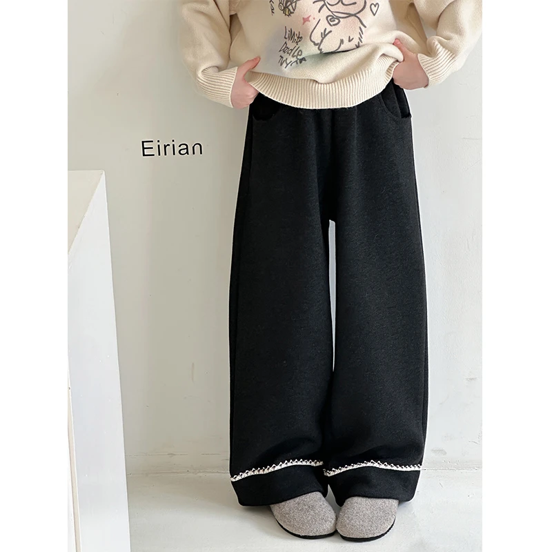 女童加绒裤子秋冬季2025新款儿童加厚一体绒休闲裤大童阔腿拖地裤